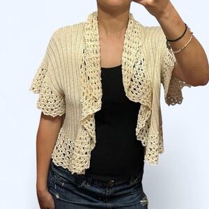 Boho White Knit Ruffle Cardigan by Nygard Collection!